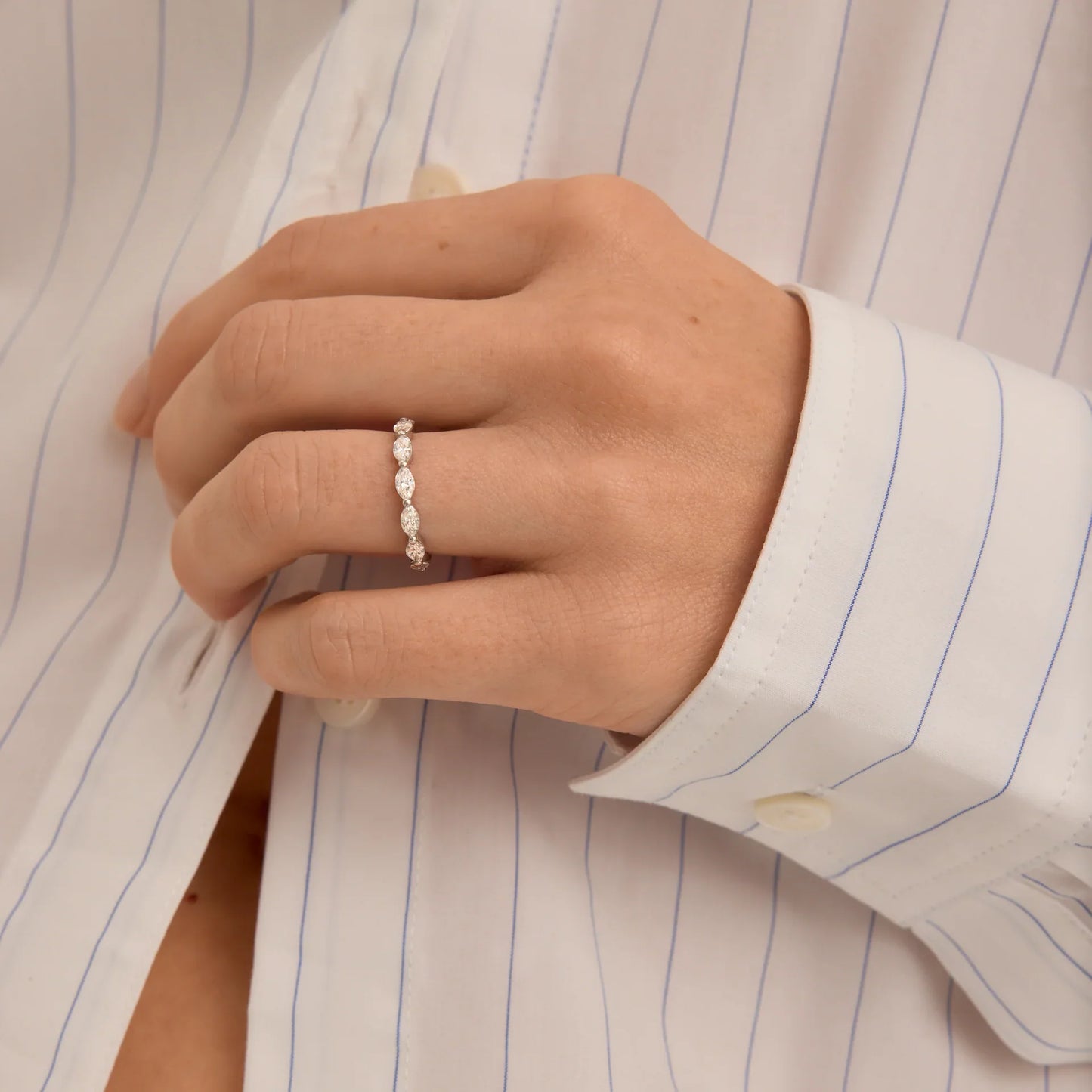 Timeless 0.25 TCW Marquise Stones East-West Full Eternity Moissanite Diamond Wedding Band