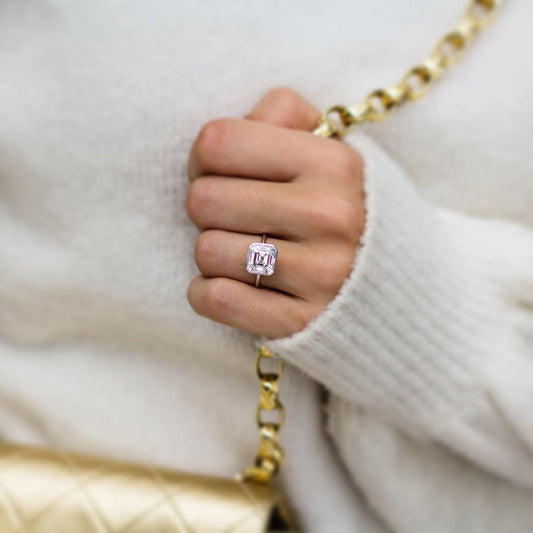 2.9 Carats Emerald Pave Styled Moissanite Engagement Ring