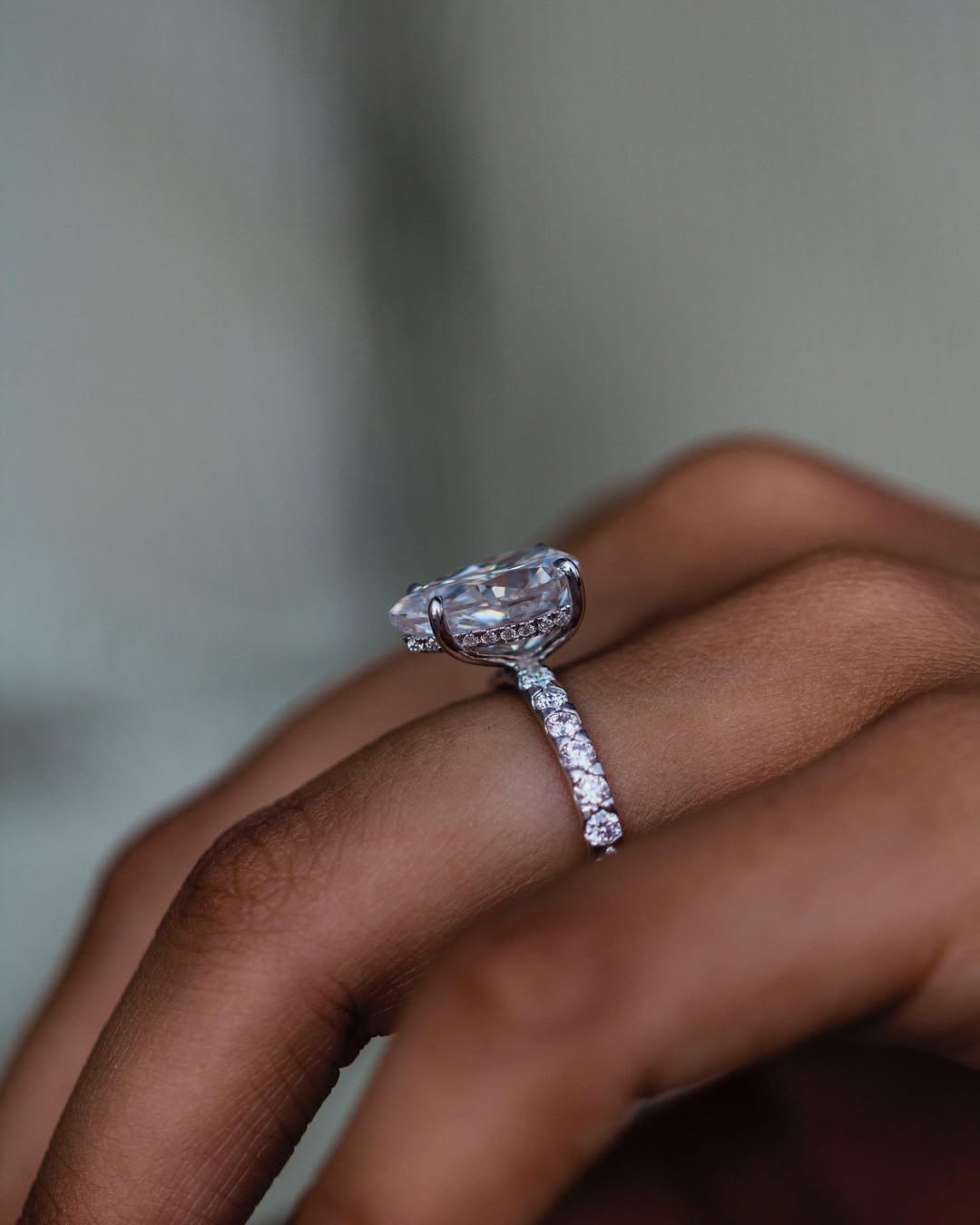 2.9 Carats Emerald Pave Styled Moissanite Engagement Ring