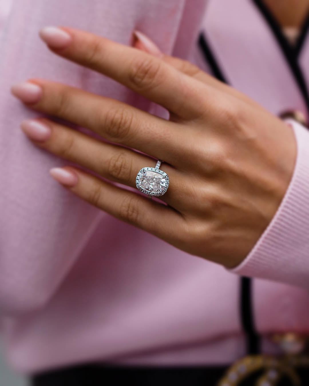 2.9 Carats Emerald Pave Styled Moissanite Engagement Ring