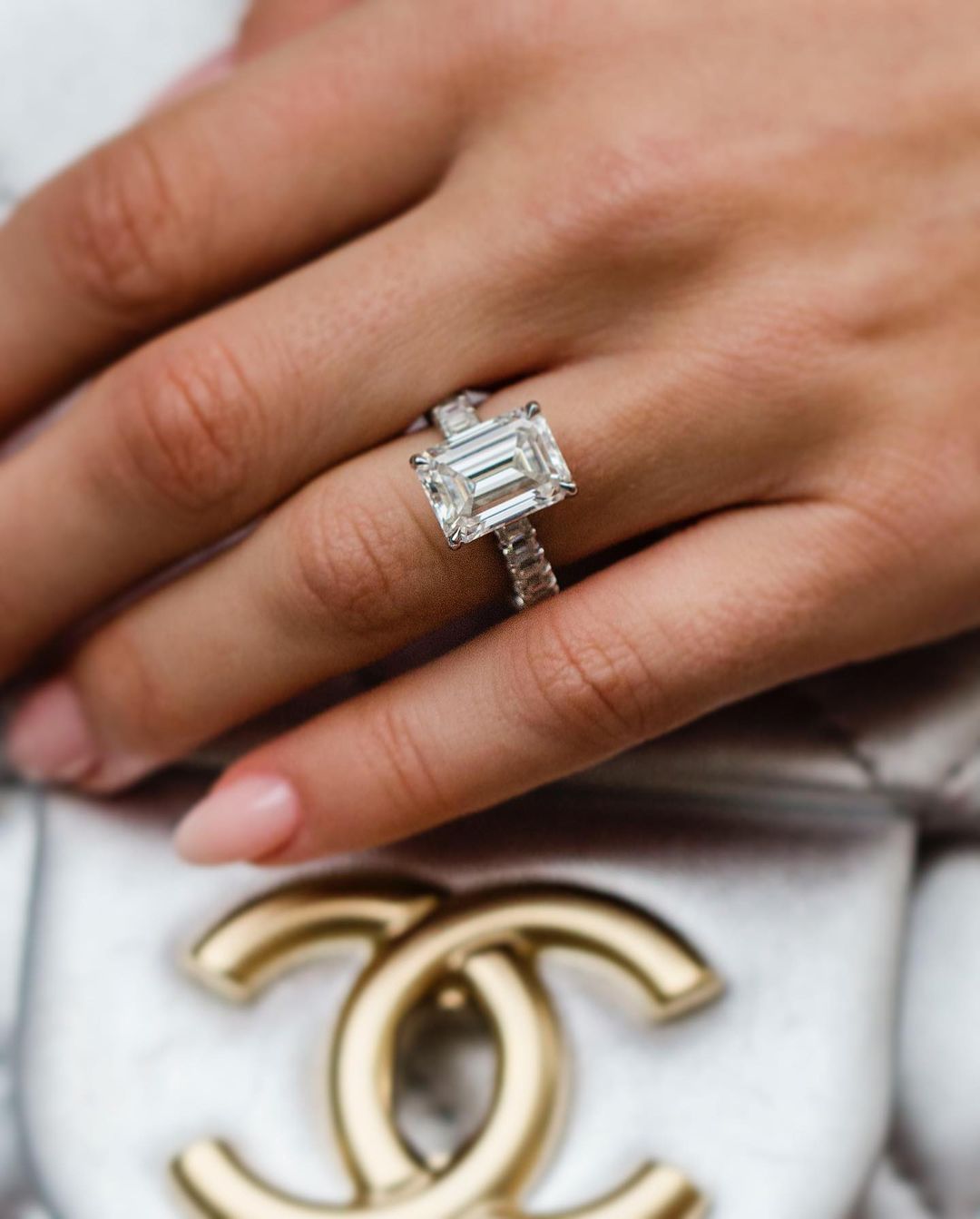 2.9 Carats Emerald Pave Styled Moissanite Engagement Ring