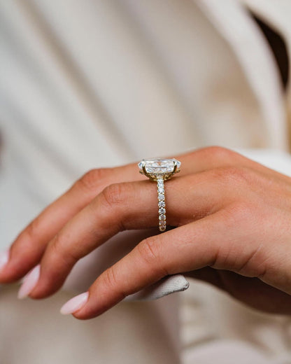 2.9 Carats Emerald Pave Styled Moissanite Engagement Ring