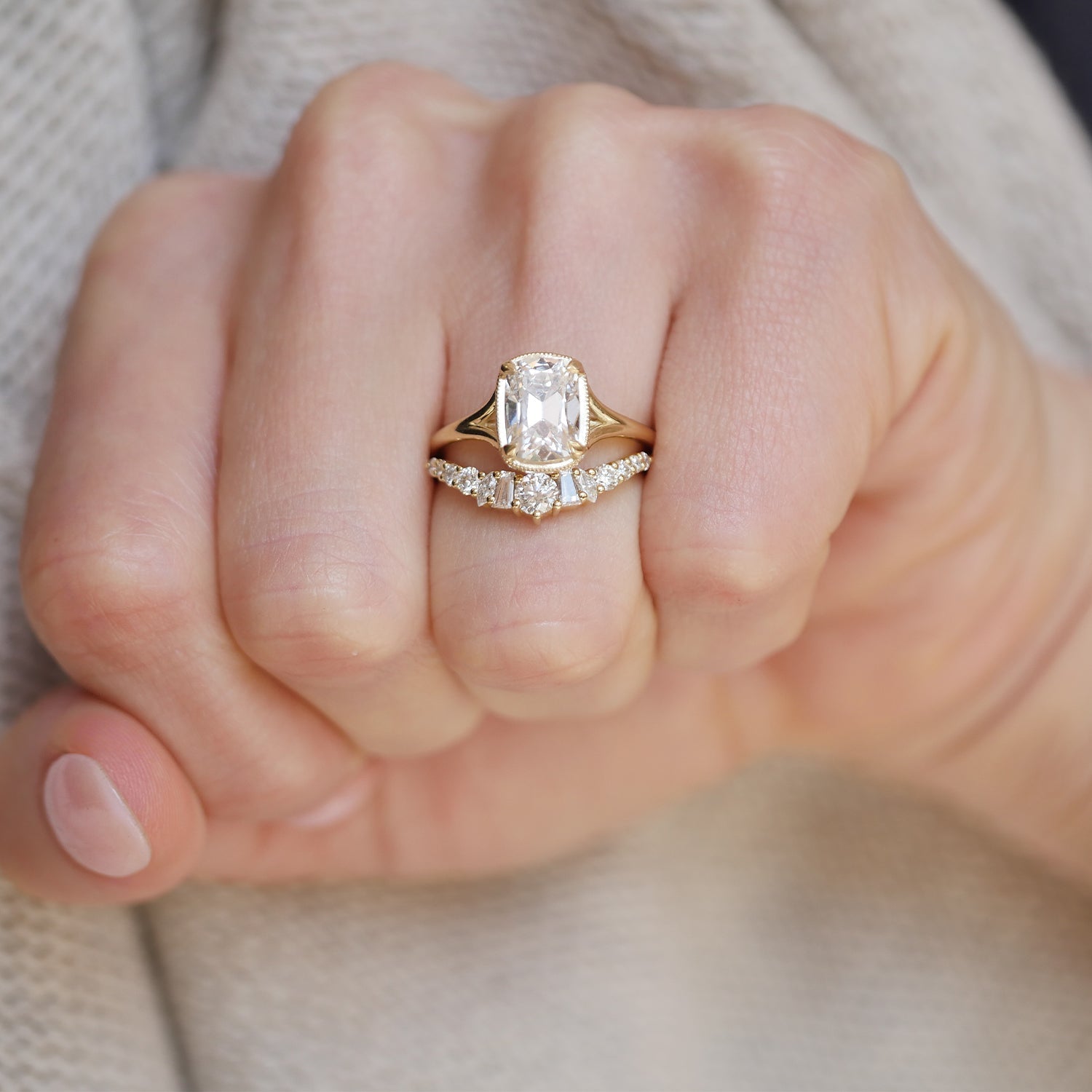 Marquise Shaped Three Stone Lab Grown Diamond Engagement Ring