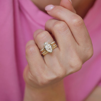 Marquise Shaped Three Stone Lab Grown Diamond Engagement Ring