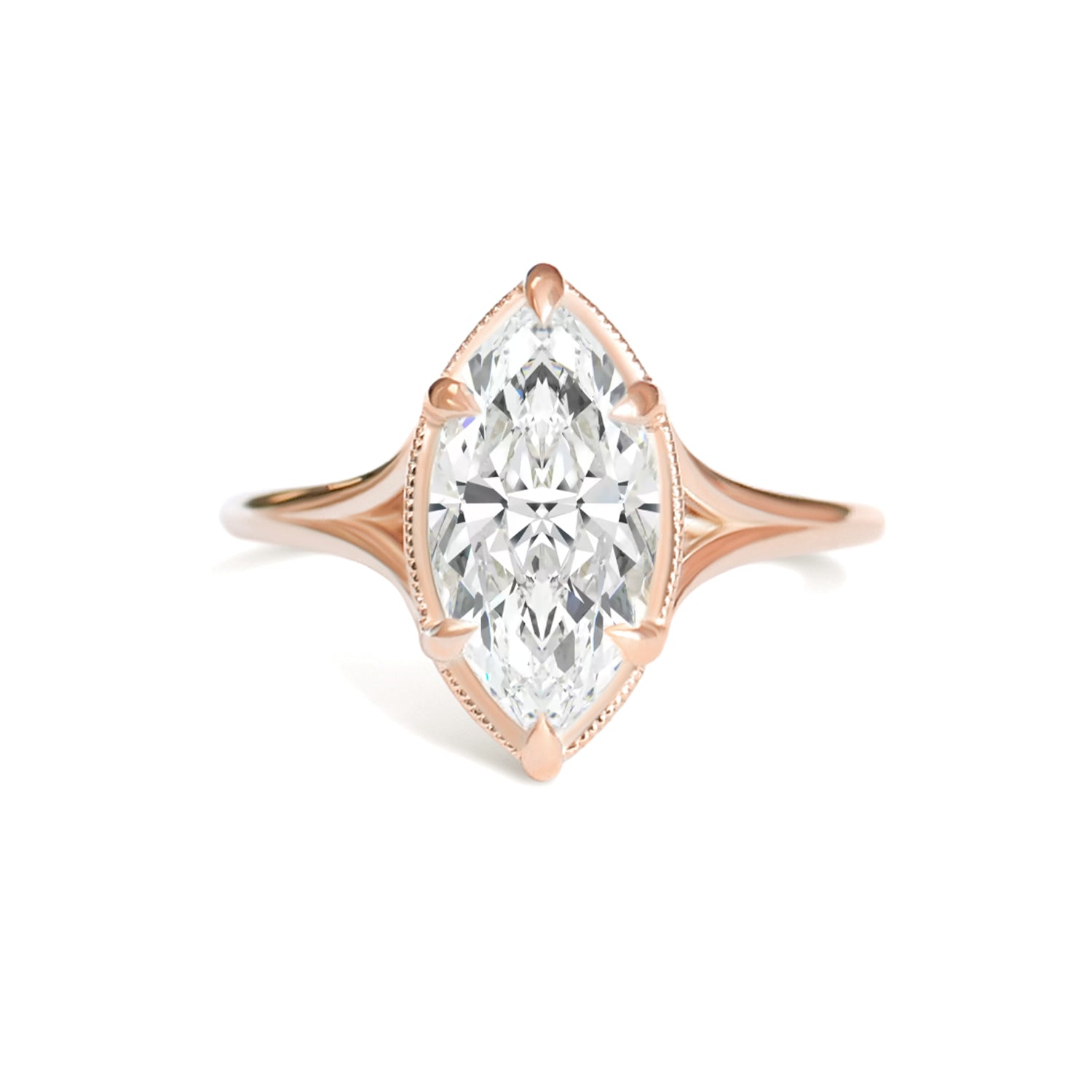 Marquise Shaped Three Stone Lab Grown Diamond Engagement Ring