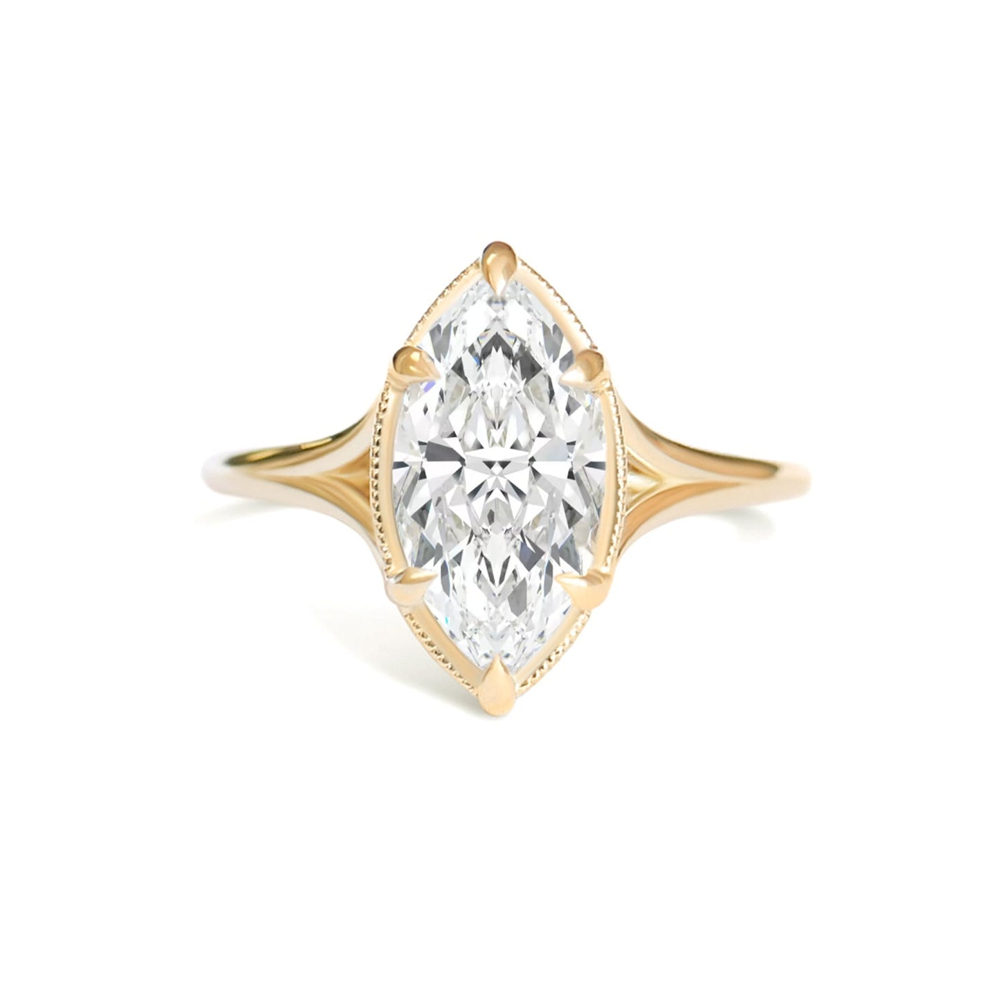 Marquise Shaped Three Stone Lab Grown Diamond Engagement Ring