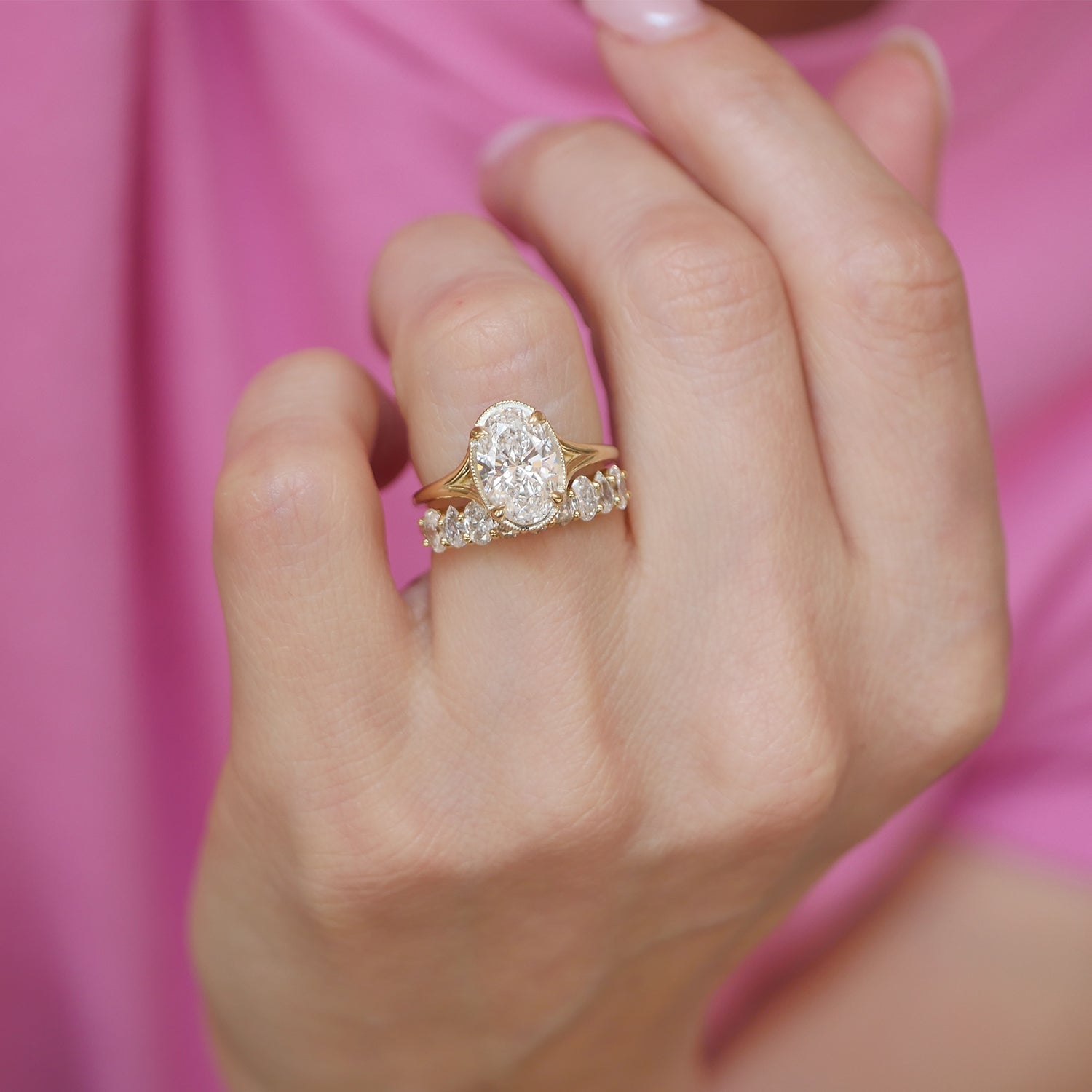 Marquise Shaped Three Stone Lab Grown Diamond Engagement Ring