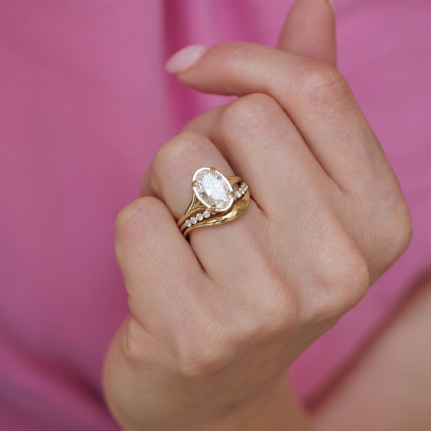 Marquise Shaped Three Stone Lab Grown Diamond Engagement Ring