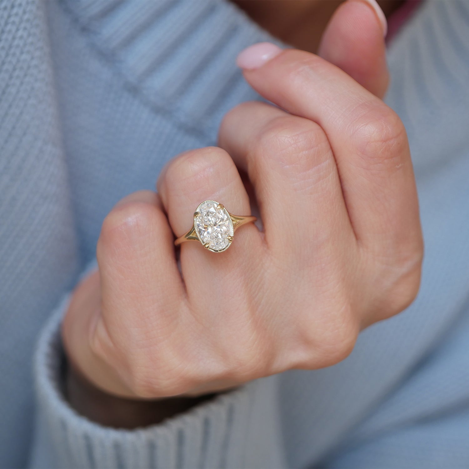 Marquise Shaped Three Stone Lab Grown Diamond Engagement Ring