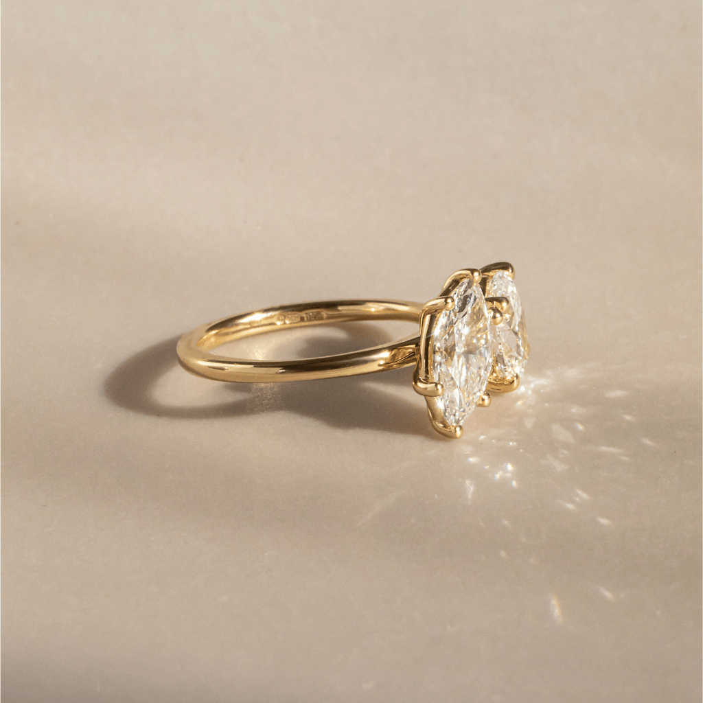 Marquise Shaped Three Stone Lab Grown Diamond Engagement Ring
