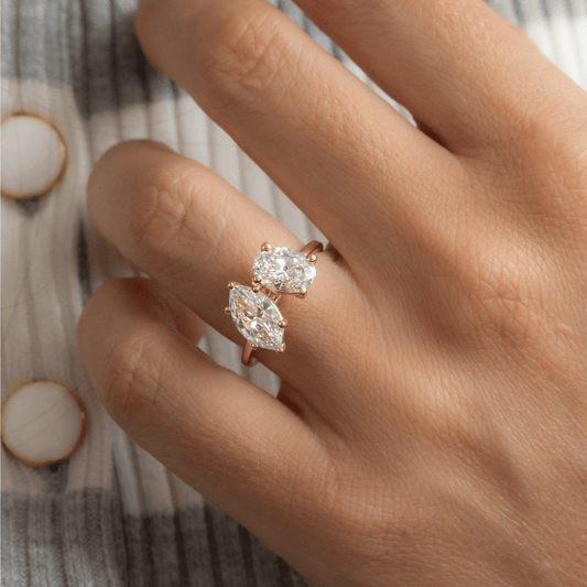 Marquise Shaped Three Stone Lab Grown Diamond Engagement Ring