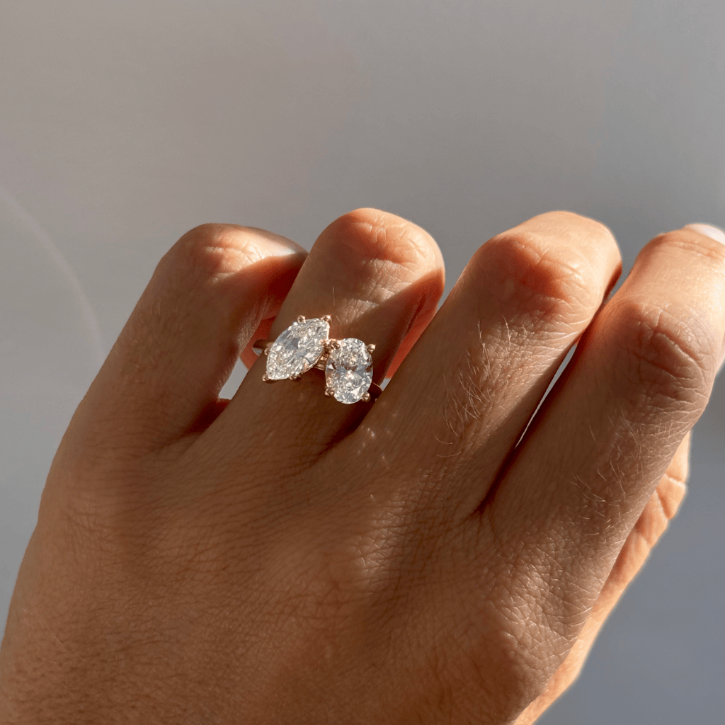 Marquise Shaped Three Stone Lab Grown Diamond Engagement Ring