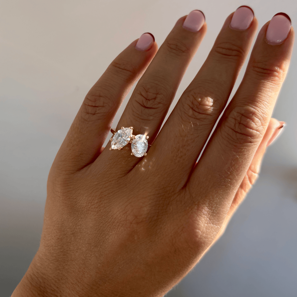 Marquise Shaped Three Stone Lab Grown Diamond Engagement Ring