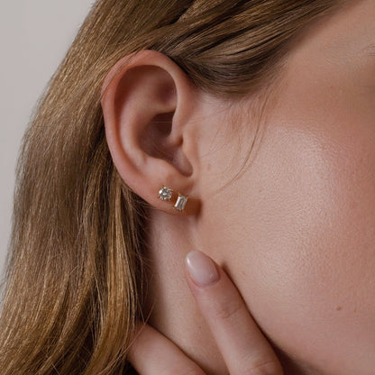 0.50 TCW Emerald Cut Moissanite Stud Earrings in Gold