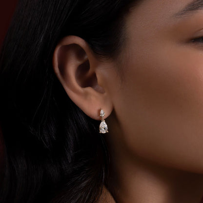 1.2 TCW Pear Cut Moissanite Dangles Earrings in Gold