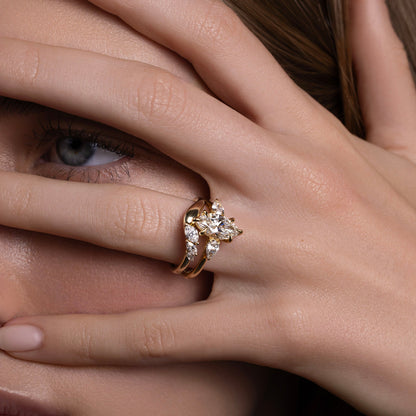 Marquise Cut Cluster Styled Lab Grown Diamond Engagement Ring