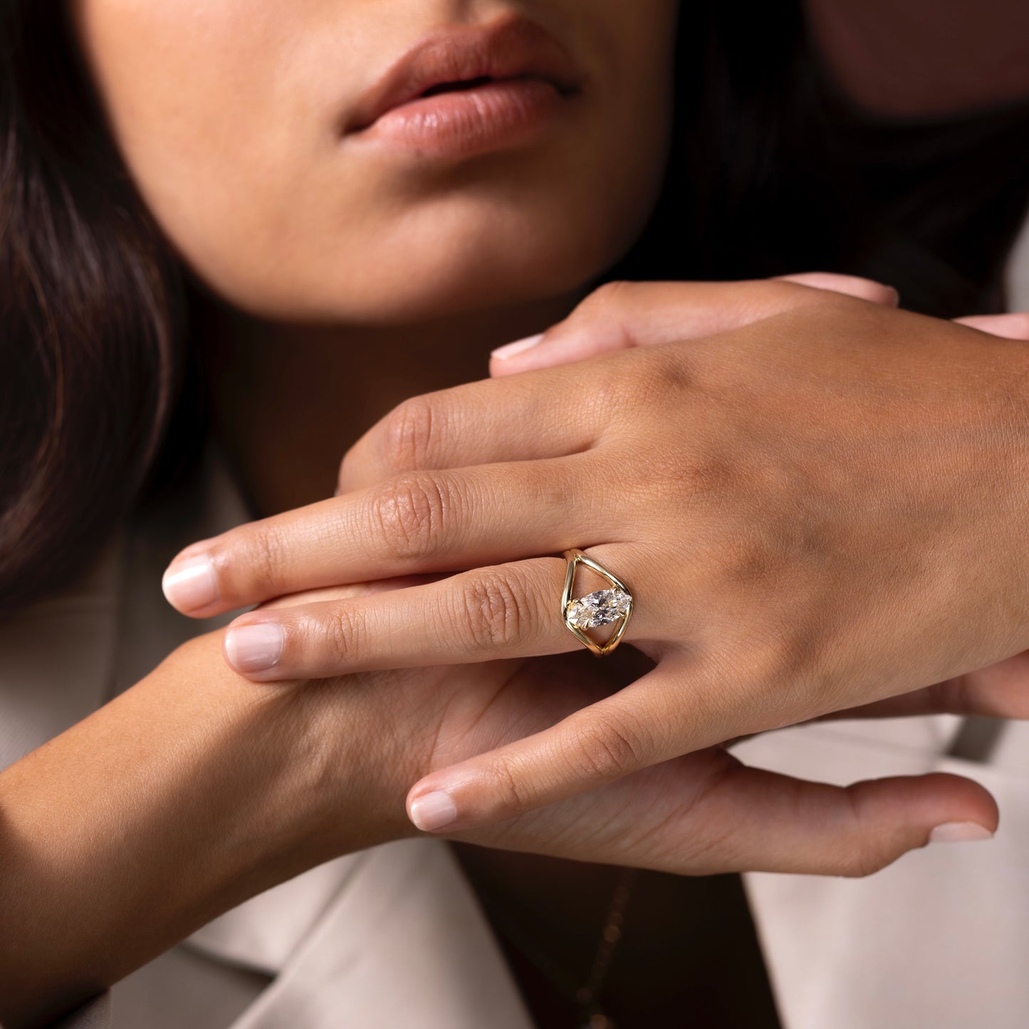 Marquise Cut Cluster Styled Lab Grown Diamond Engagement Ring