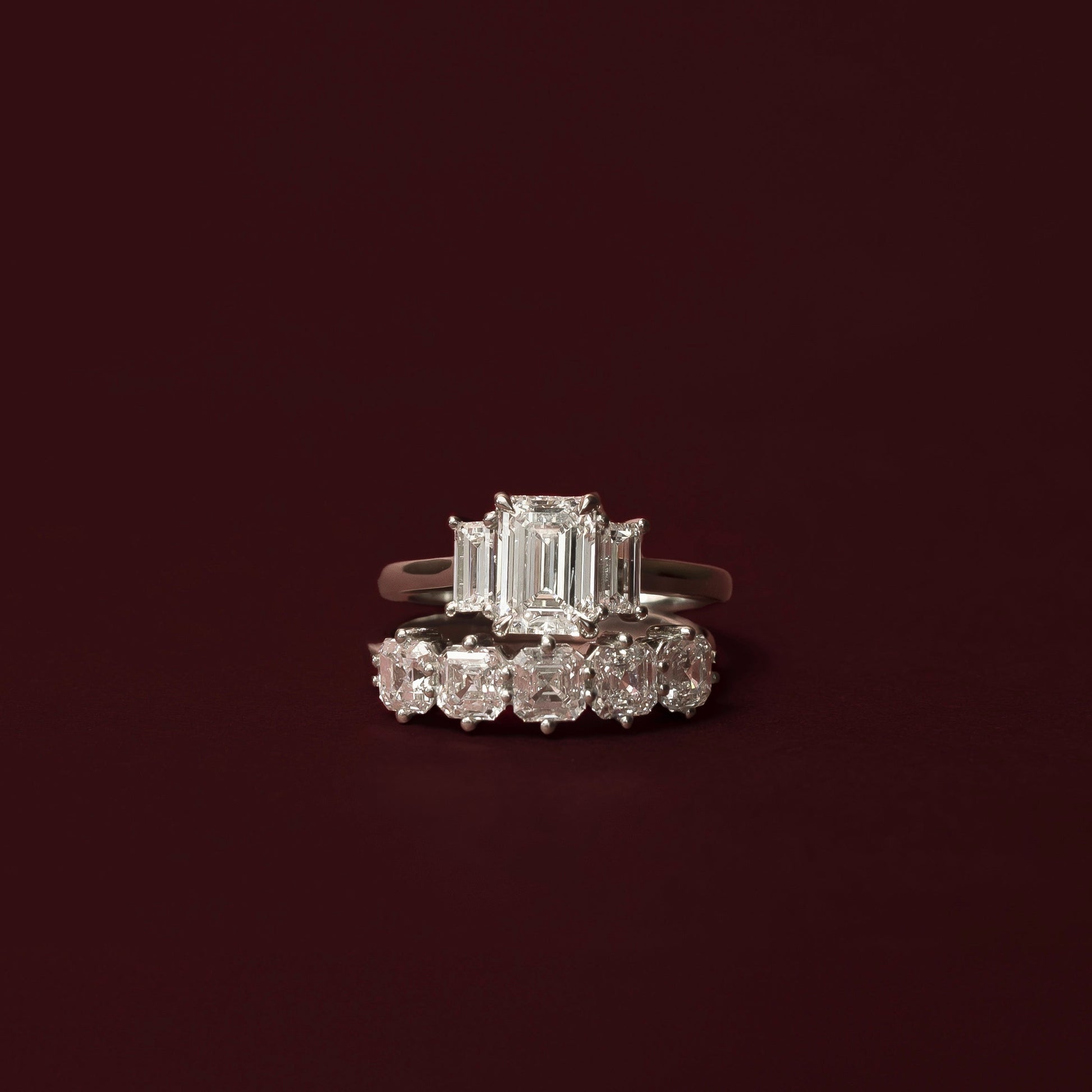 Stunning 2.0-3.0 Emerald Moissanite Engagement Ring with Three Stone Design