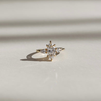 Stunning 1.0-2.0 CT Marquise Moissanite Engagement Ring with Three Stone Design