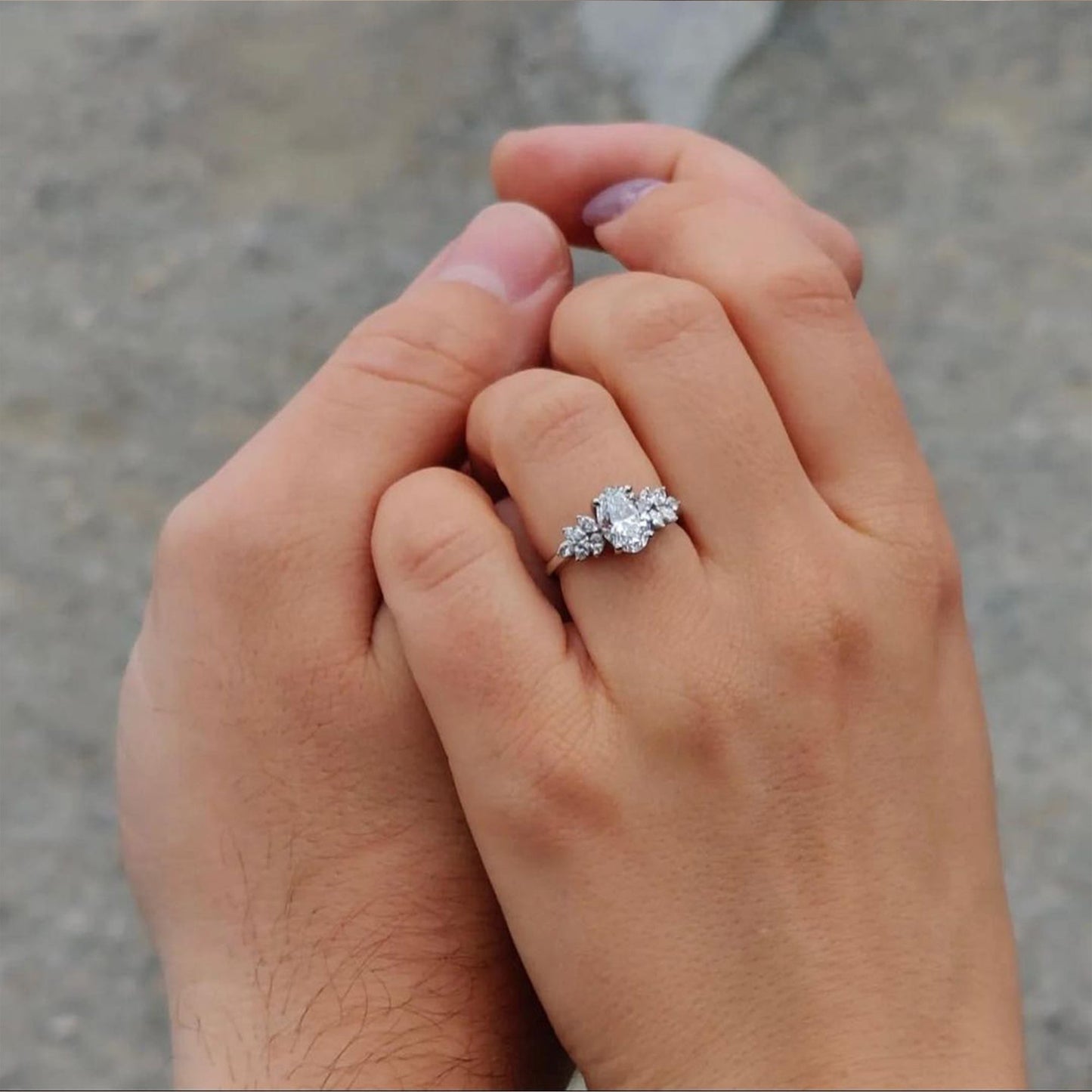 Marquise Shaped Three Stone Lab Grown Diamond Engagement Ring