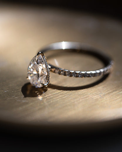 1.93 CT Pear Hidden Halo Pave Moissanite Engagement Ring
