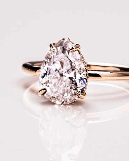 3.09 CT Pear Cut Moissanite Engagement Ring With Hidden Halo Setting