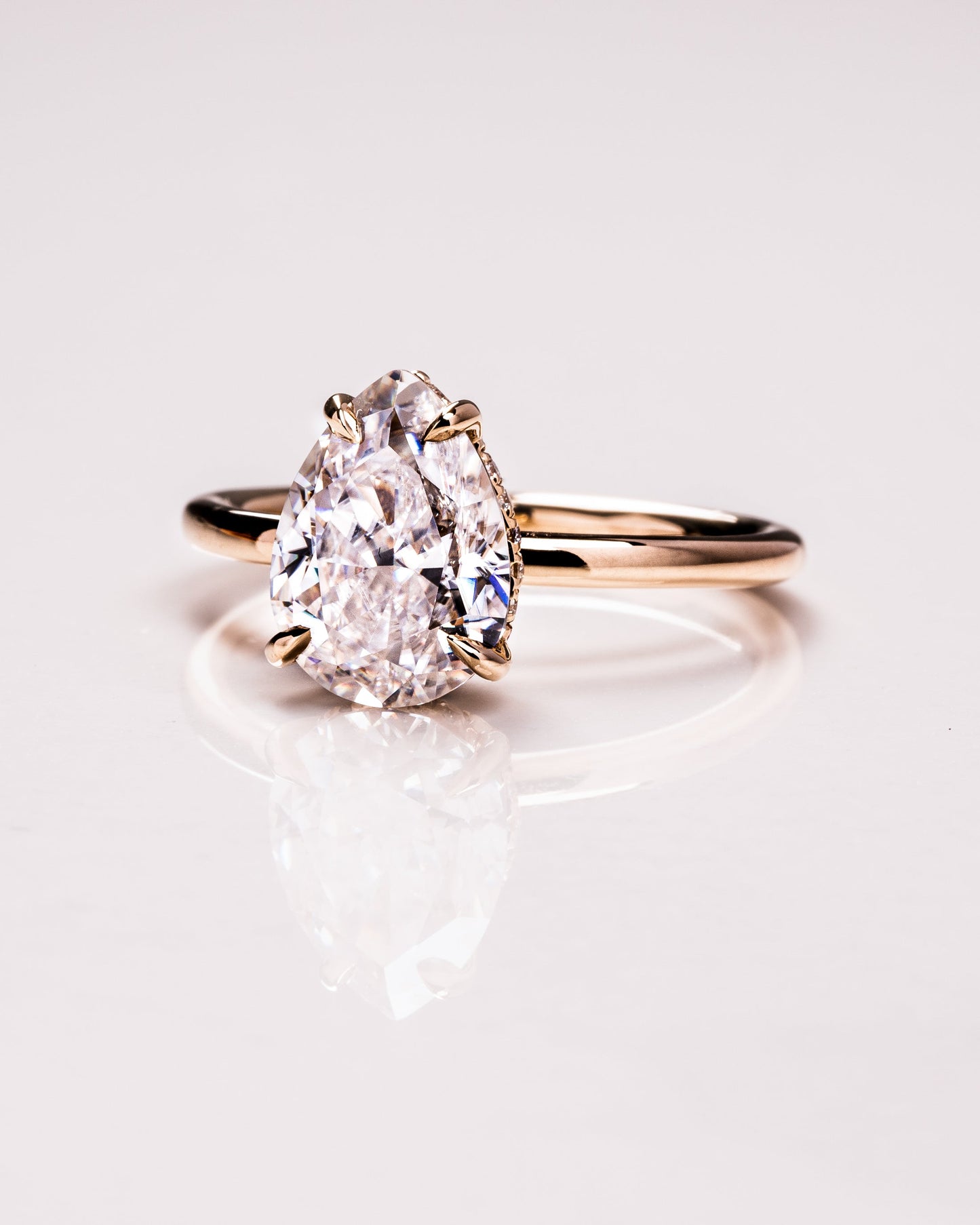 3.09 CT Pear Cut Moissanite Engagement Ring With Hidden Halo Setting