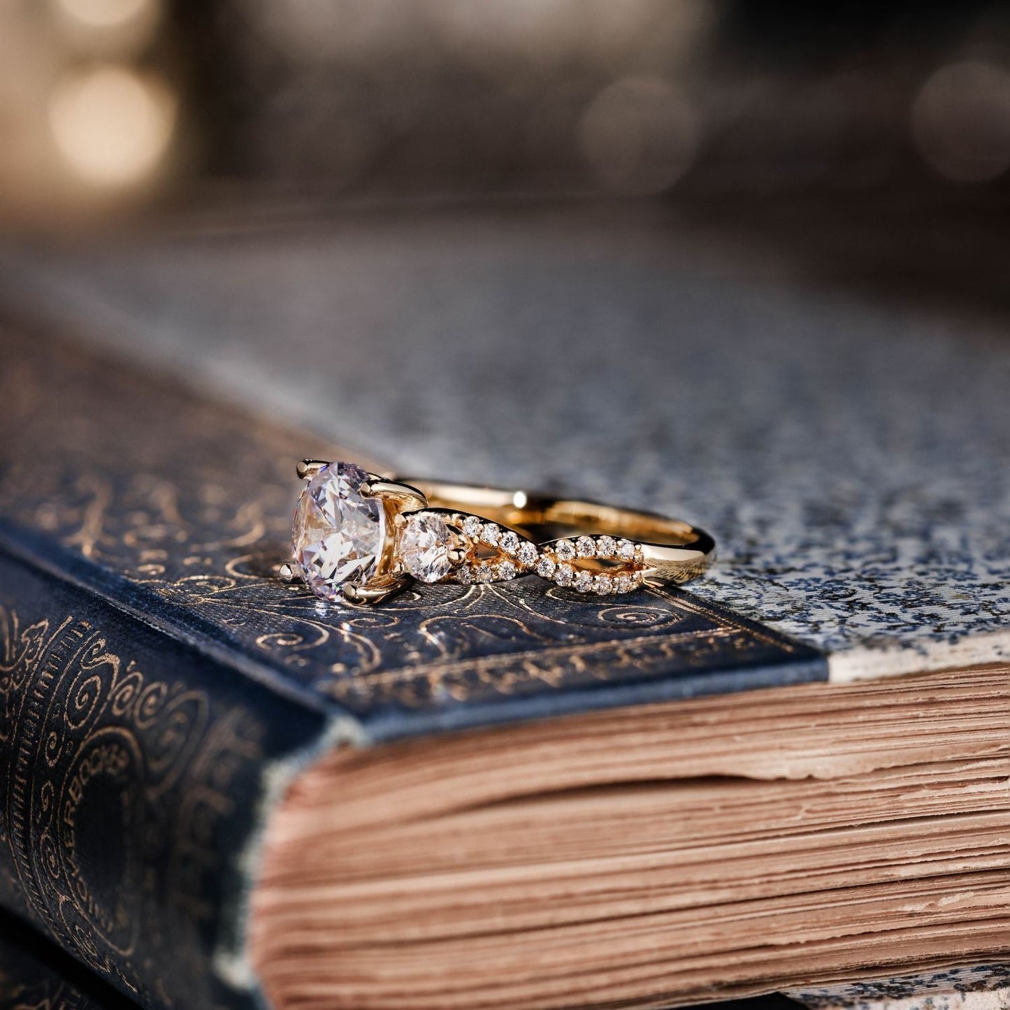 Marquise Shaped Three Stone Lab Grown Diamond Engagement Ring