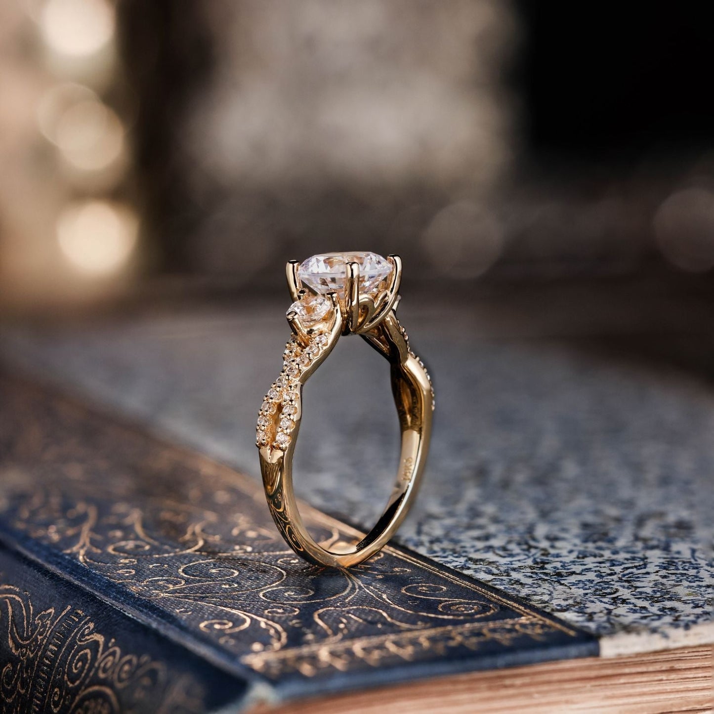 Marquise Shaped Three Stone Lab Grown Diamond Engagement Ring