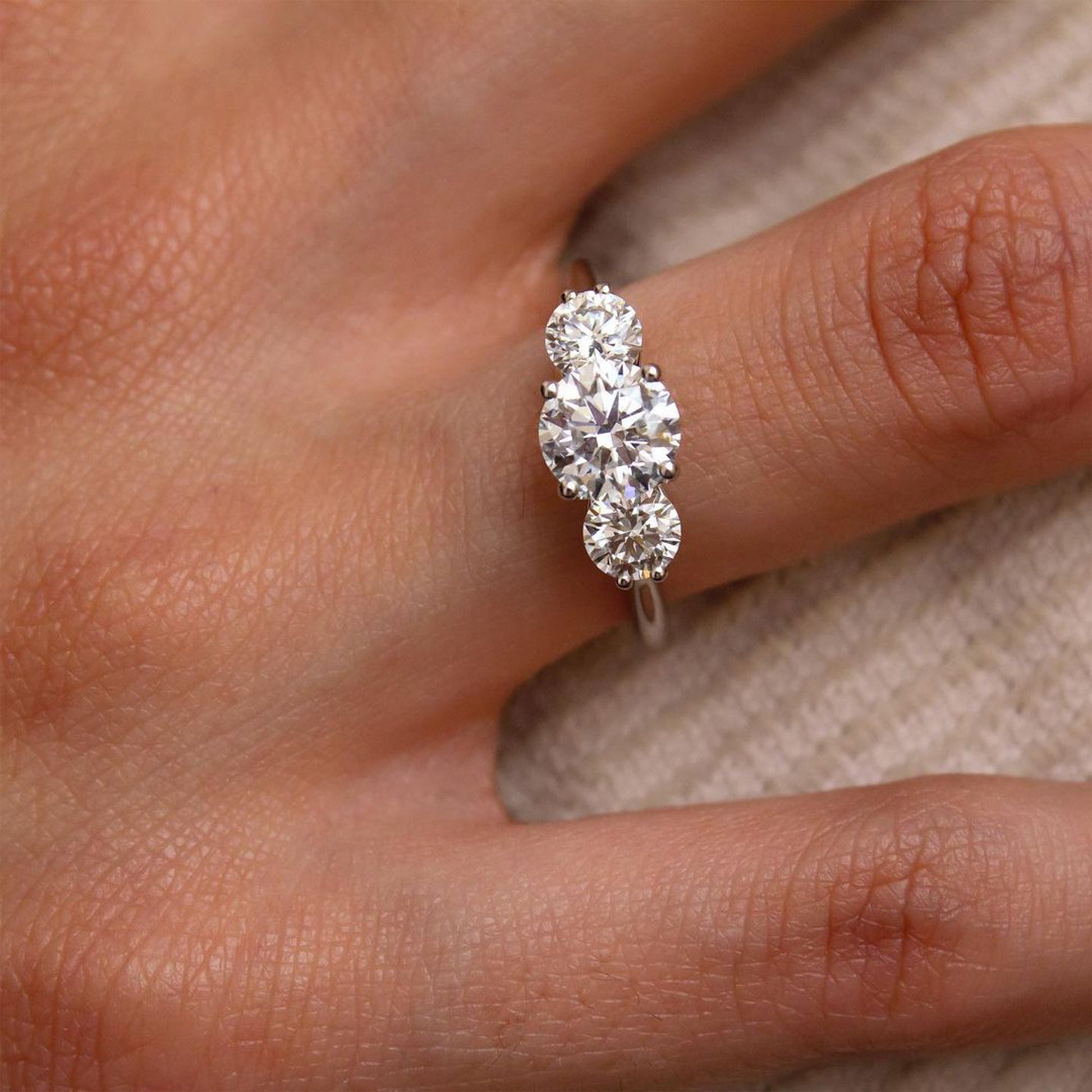 Marquise Shaped Three Stone Lab Grown Diamond Engagement Ring