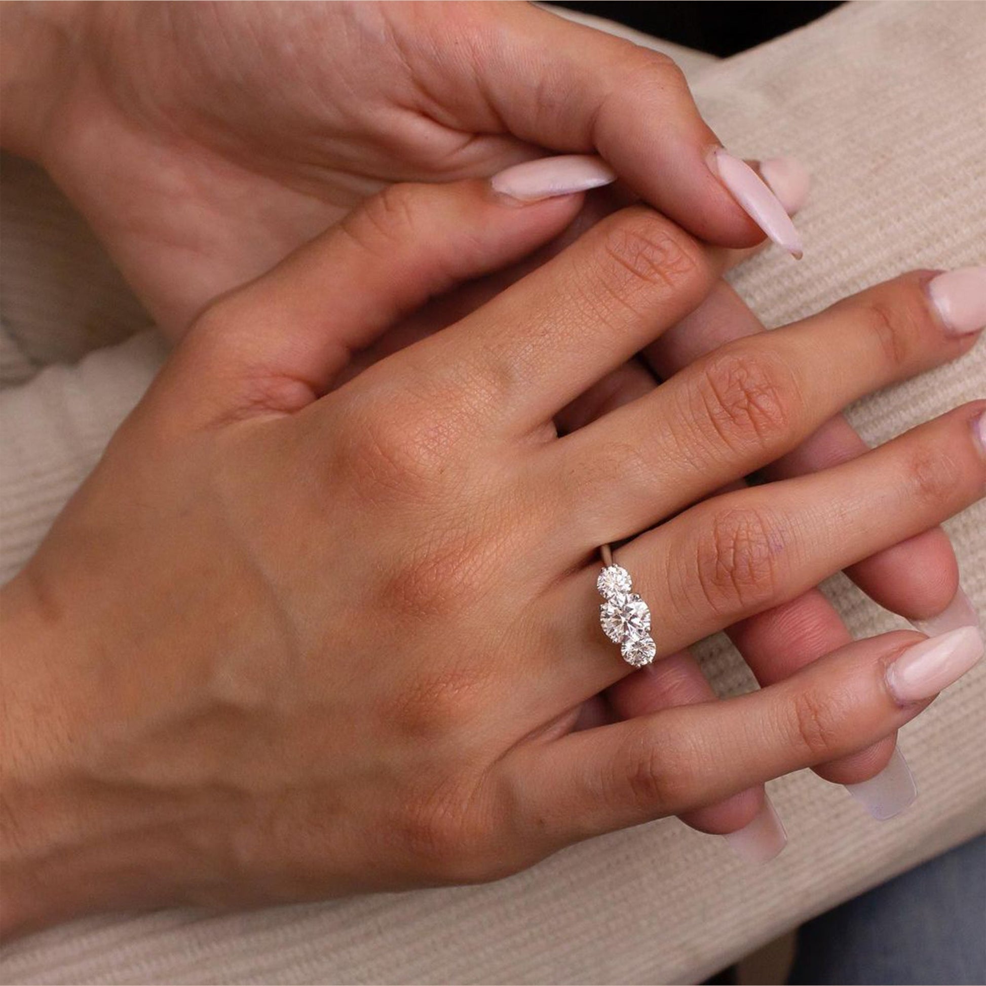 Marquise Shaped Three Stone Lab Grown Diamond Engagement Ring