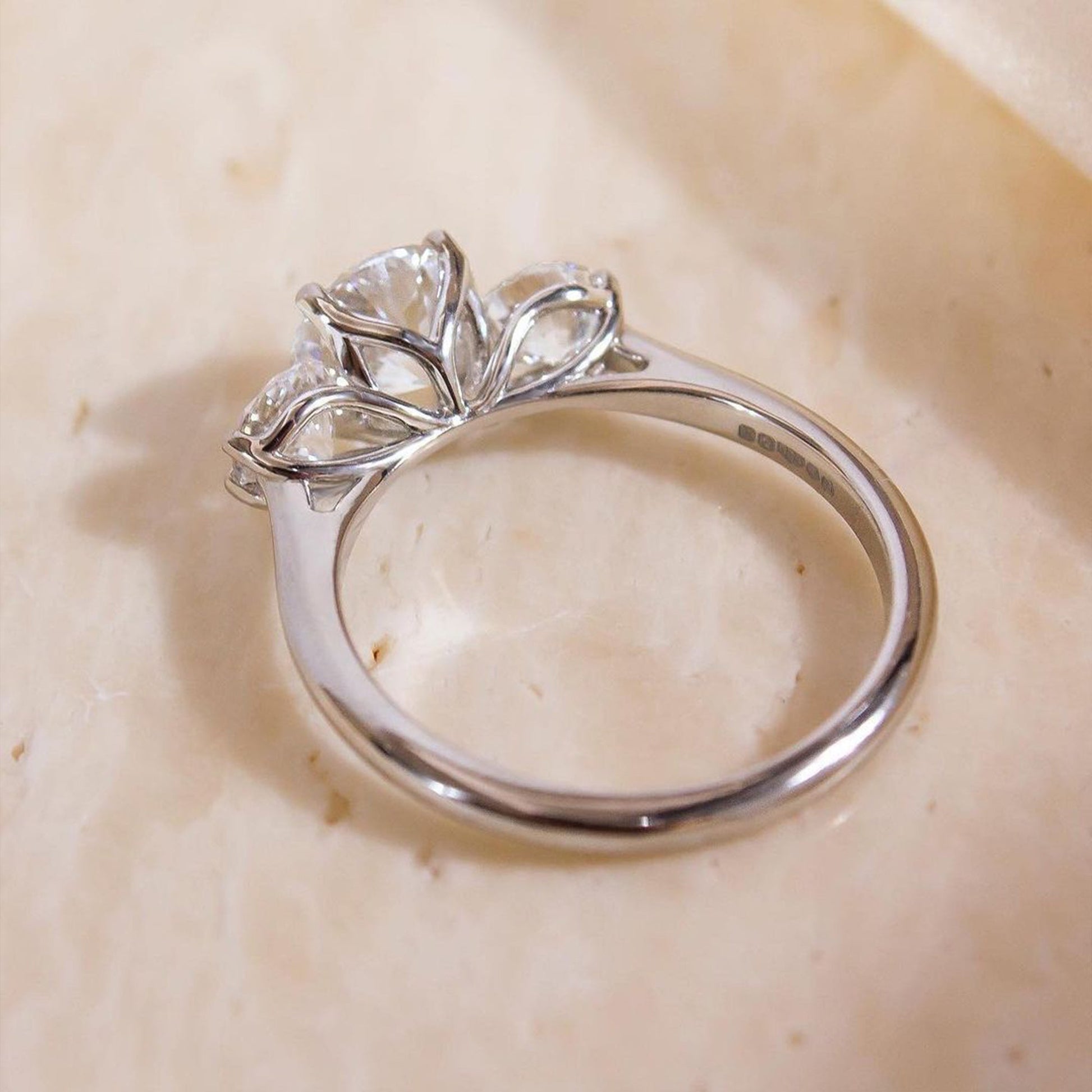 Marquise Shaped Three Stone Lab Grown Diamond Engagement Ring