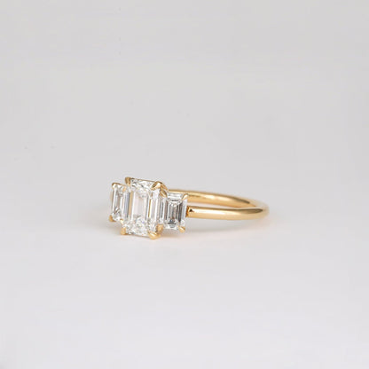 0.90 CT Emerald Shaped Three Stone Moissanite Engagement Ring