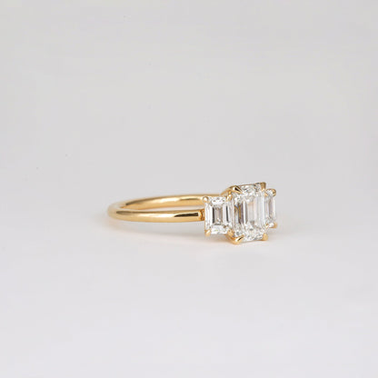0.90 CT Emerald Shaped Three Stone Moissanite Engagement Ring
