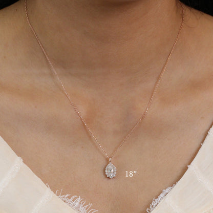 1.17 CT Pear Halo Moissanite Diamond Necklace in Solid Gold