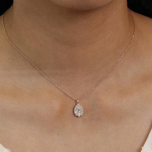 1.17 CT Pear Halo Moissanite Diamond Necklace in Solid Gold