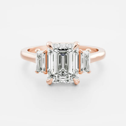 Stunning 2.0-3.0 Emerald Moissanite Engagement Ring with Three Stone Design