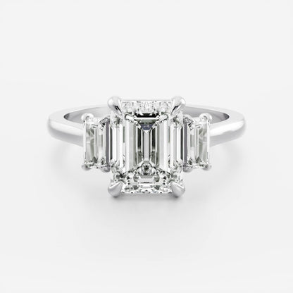 Stunning 2.0-3.0 Emerald Moissanite Engagement Ring with Three Stone Design