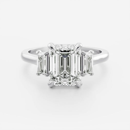 Stunning 2.0-3.0 Emerald Moissanite Engagement Ring with Three Stone Design