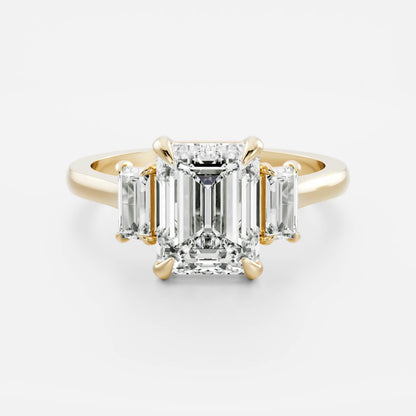 Stunning 2.0-3.0 Emerald Moissanite Engagement Ring with Three Stone Design
