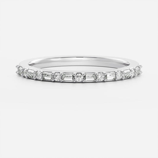 Stunning 0.20 CT Round & Baguette Moissanite Stones Wedding Band