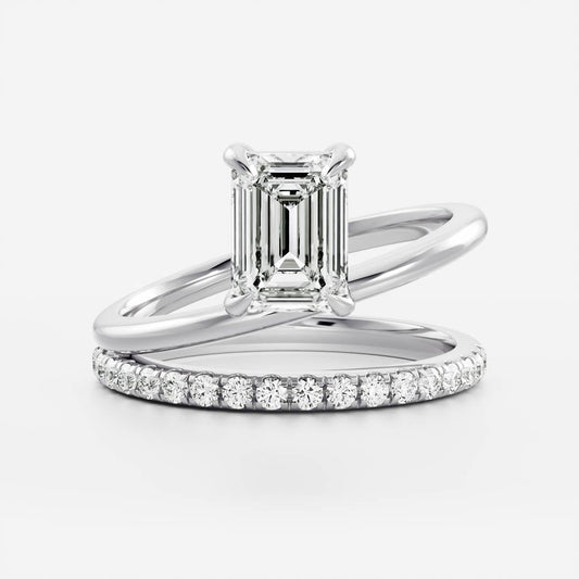 Stunning 1.5-2.5 CT Emerald Moissanite Engagement Ring with Solitaire & Double Band Design