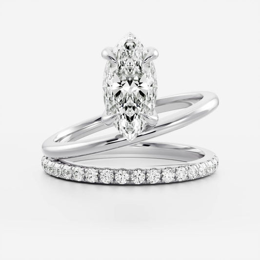 Stunning 1.5-2.5 CT Marquise Moissanite Engagement Ring with Solitaire & Double Band Design