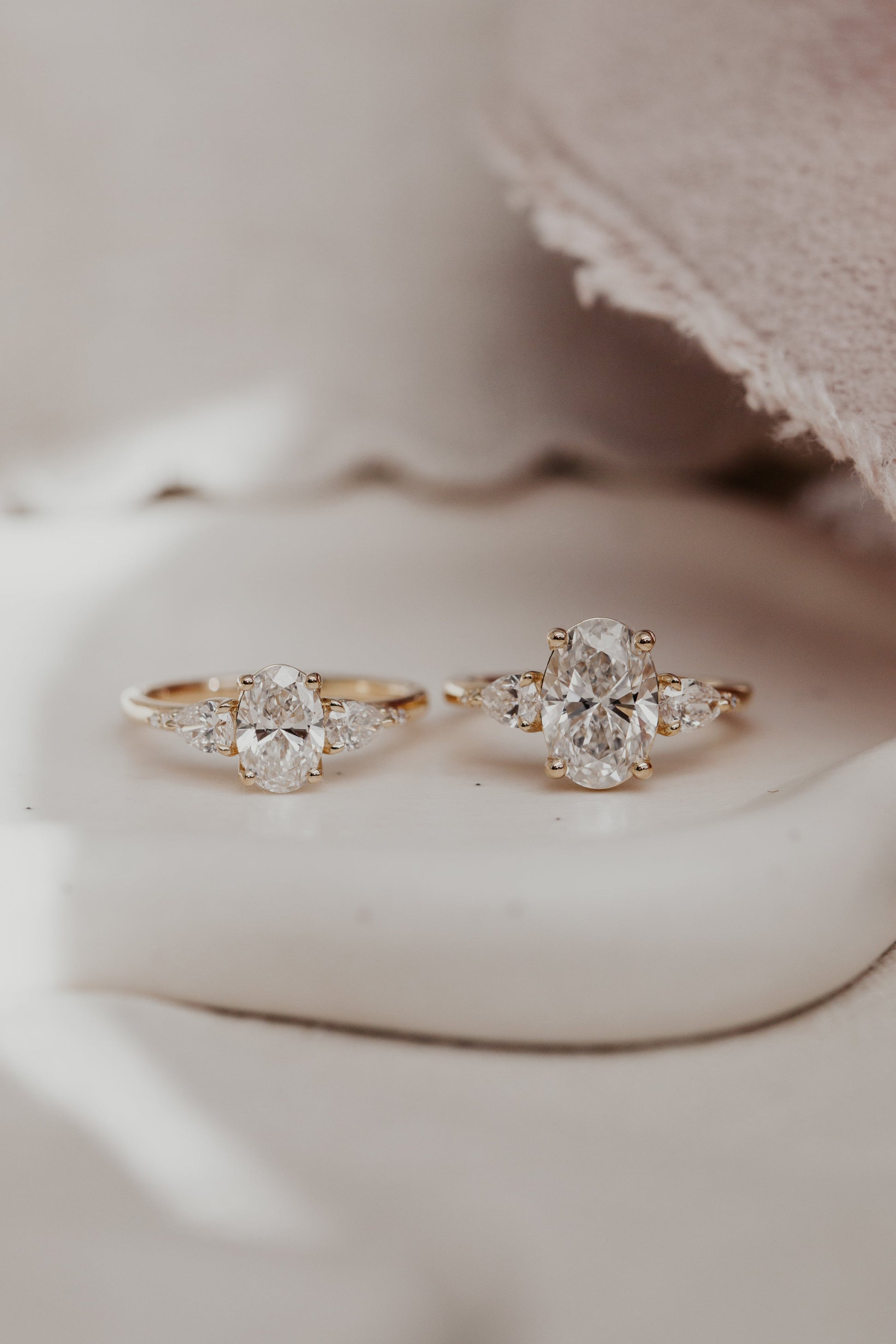 Marquise Shaped Three Stone Lab Grown Diamond Engagement Ring