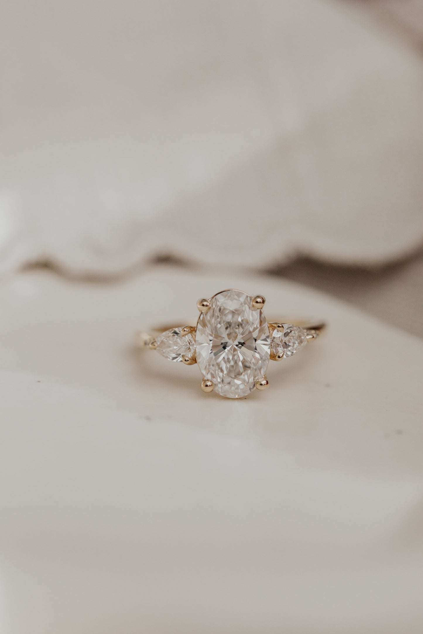 Marquise Shaped Three Stone Lab Grown Diamond Engagement Ring
