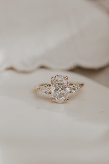 Marquise Shaped Three Stone Lab Grown Diamond Engagement Ring