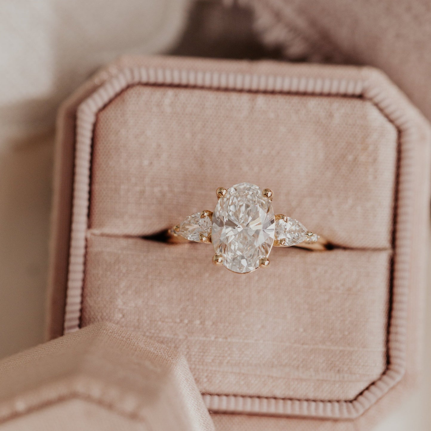 Marquise Shaped Three Stone Lab Grown Diamond Engagement Ring