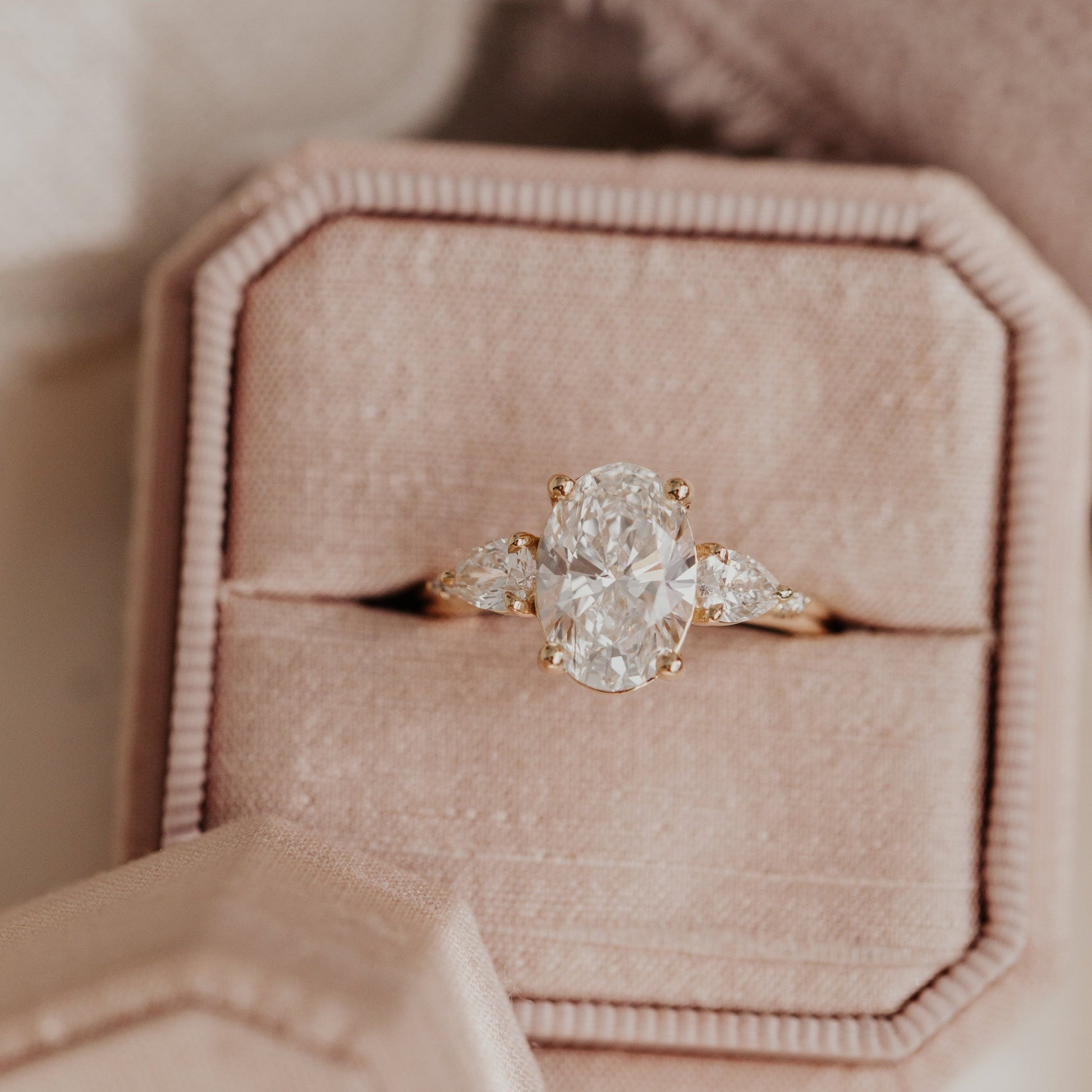 Marquise Shaped Three Stone Lab Grown Diamond Engagement Ring