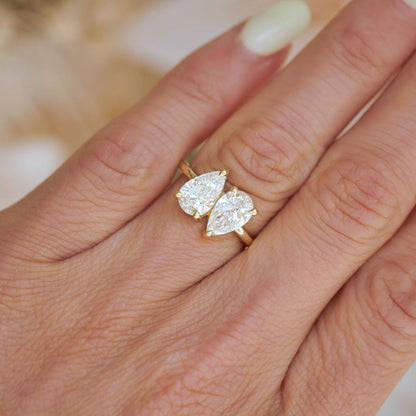 Marquise Shaped Three Stone Lab Grown Diamond Engagement Ring