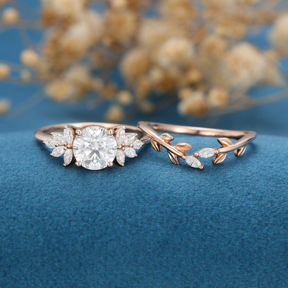 1.1 CT Round Shaped Moissanite Cluster Bridal Set 4